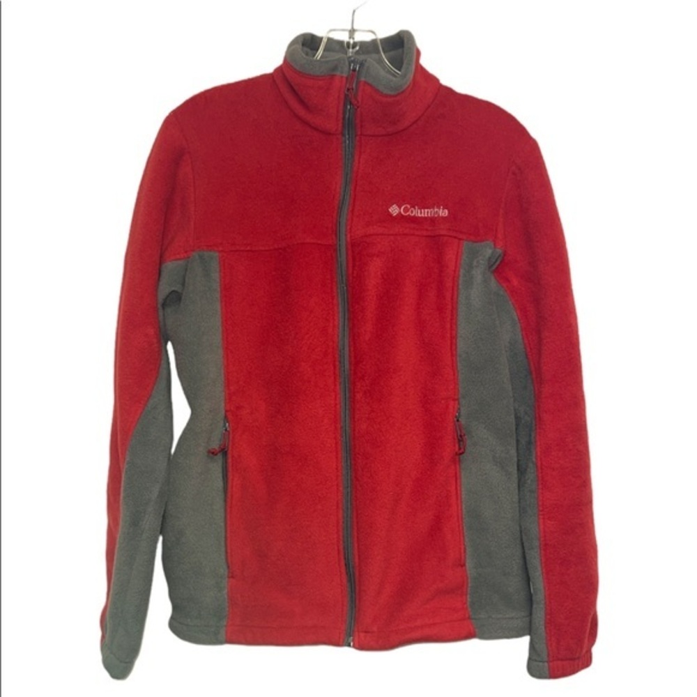 Columbia Fleece Jacket Crimson Colorblock Zip Up w Embroidered Logo M